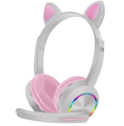 Audifonos cat ear - Blanco con rosa